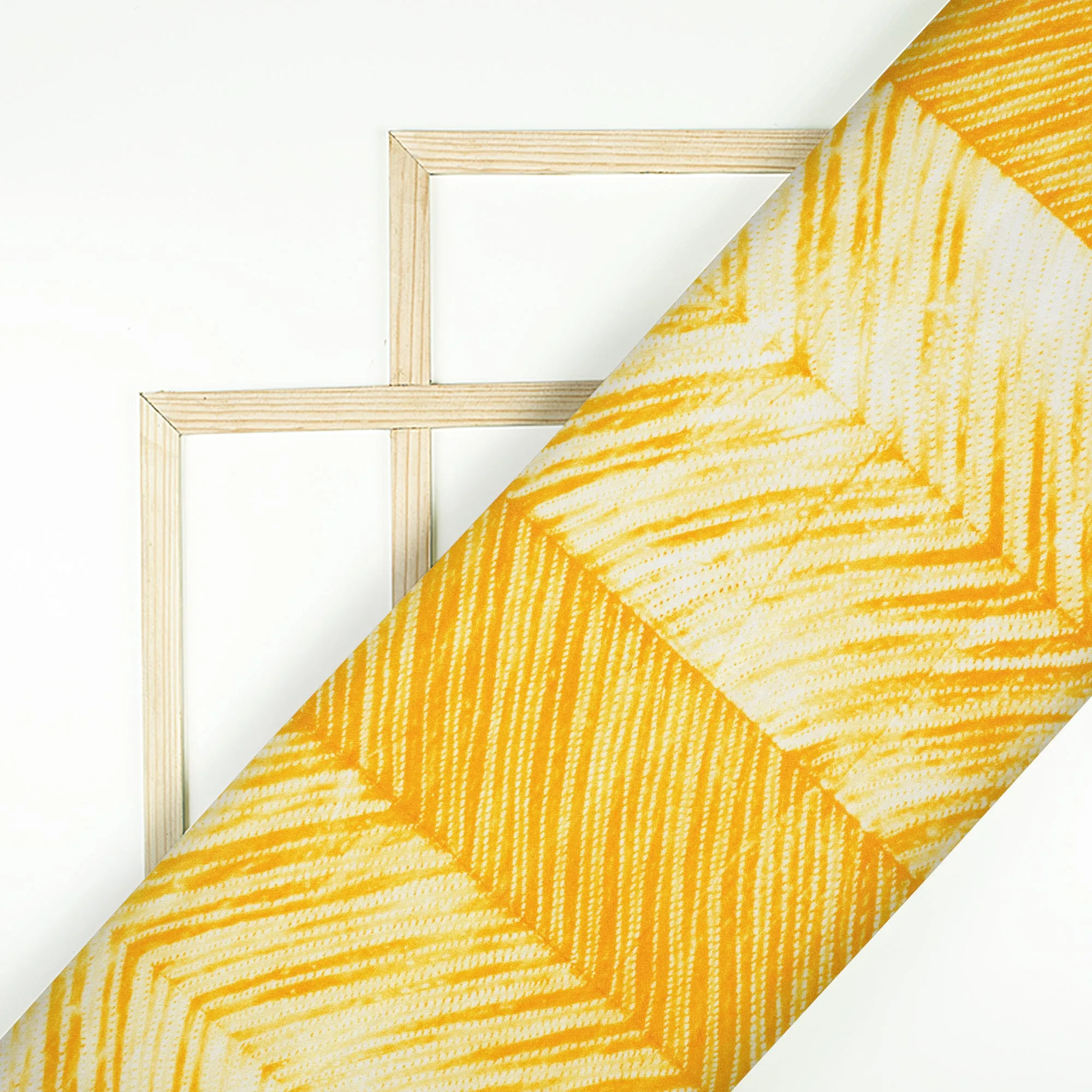 Amber Yellow Chevron Pattern Digital Print Crepe Silk Fabric