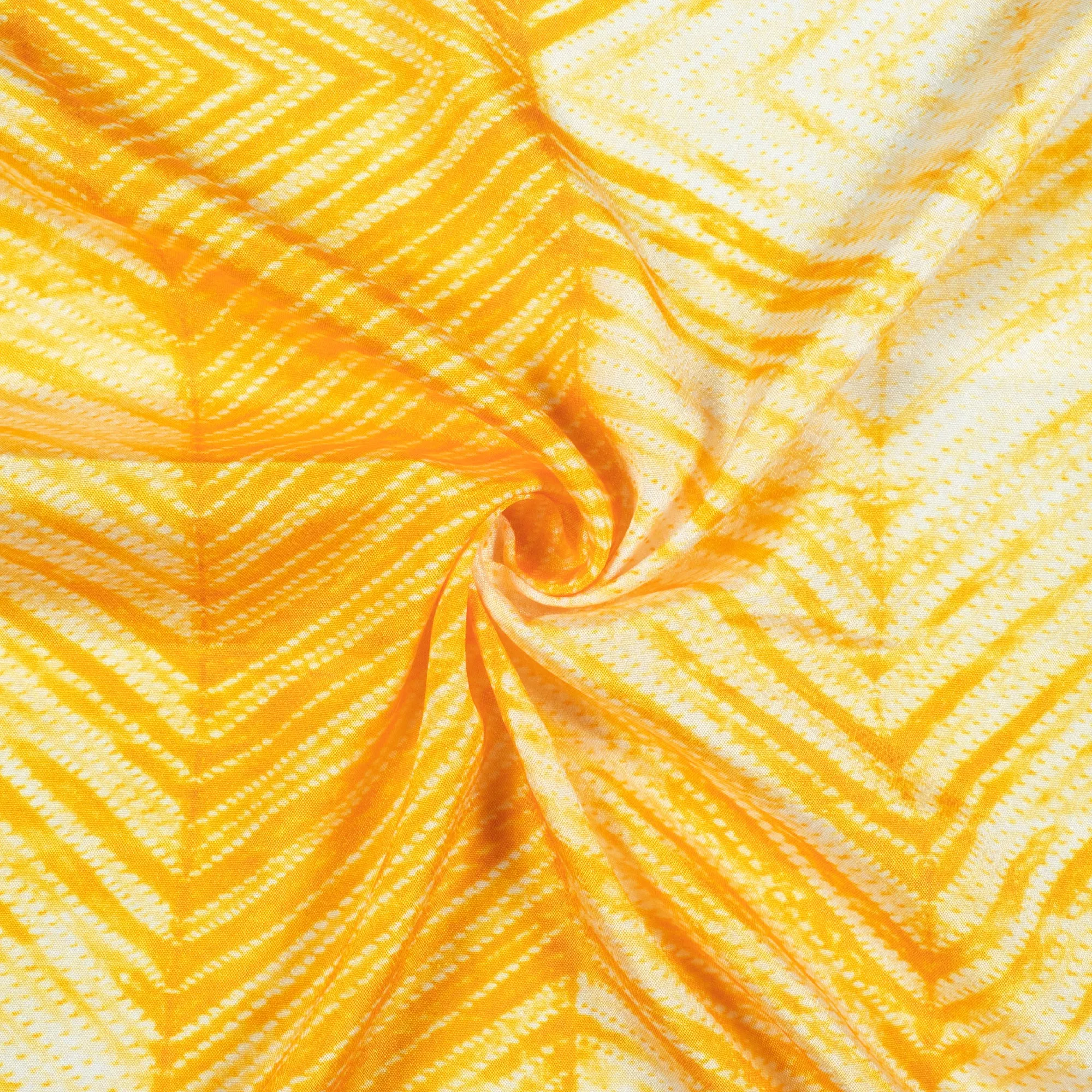 Amber Yellow Chevron Pattern Digital Print Crepe Silk Fabric