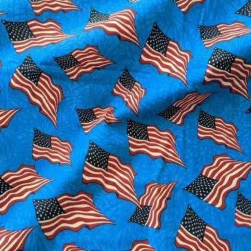 American Flag Fabric Light Blue Red White Patriotic