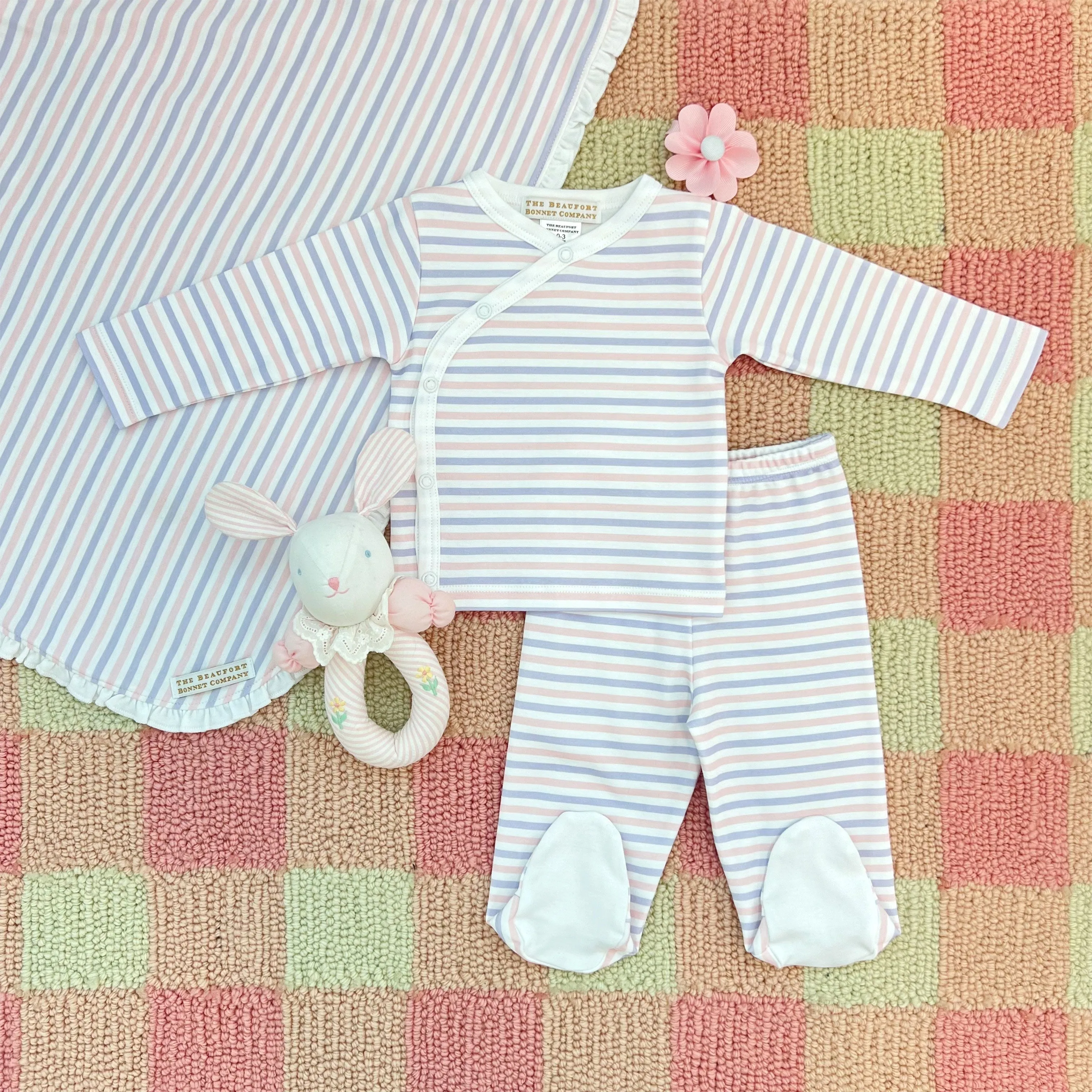 Baby Buggy Blanket - Lauderdale Lavender & Palm Beach Pink Stripe with Worth Avenue White