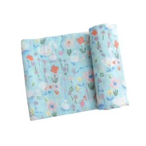 Bamboo Muslin Swaddle Blanket - Swans Blue | Angel Dear