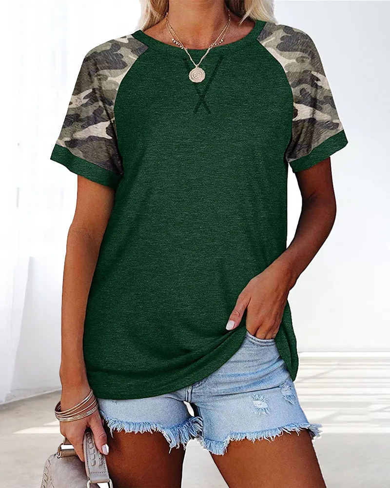 BerryBetty - Camouflage print round neck short sleeve t-shirt