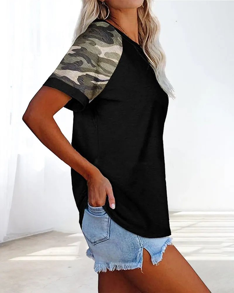 BerryBetty - Camouflage print round neck short sleeve t-shirt