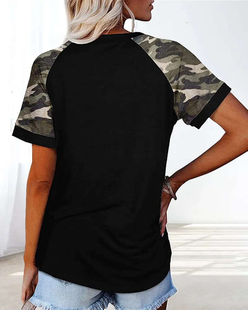 BerryBetty - Camouflage print round neck short sleeve t-shirt