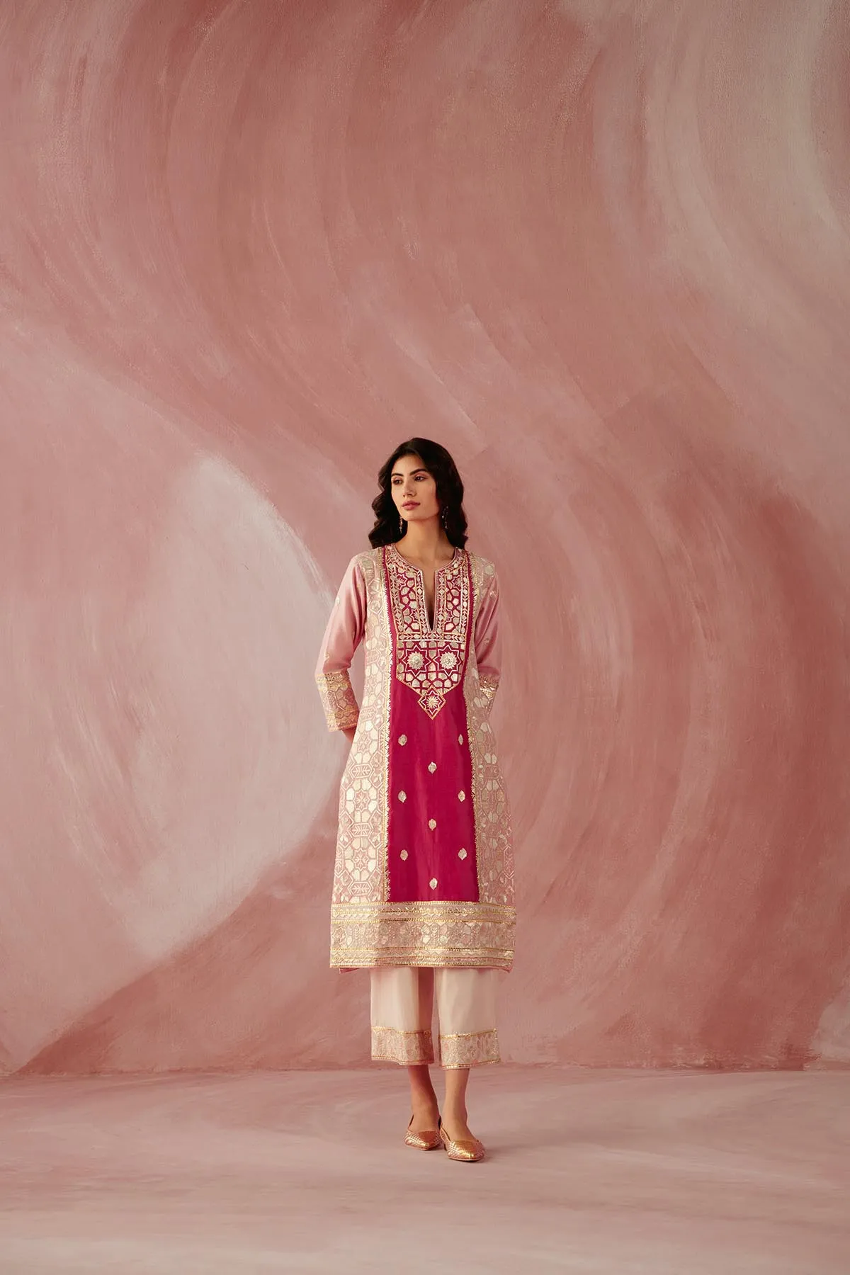 Blush & Crimson Color Block Kurta Set