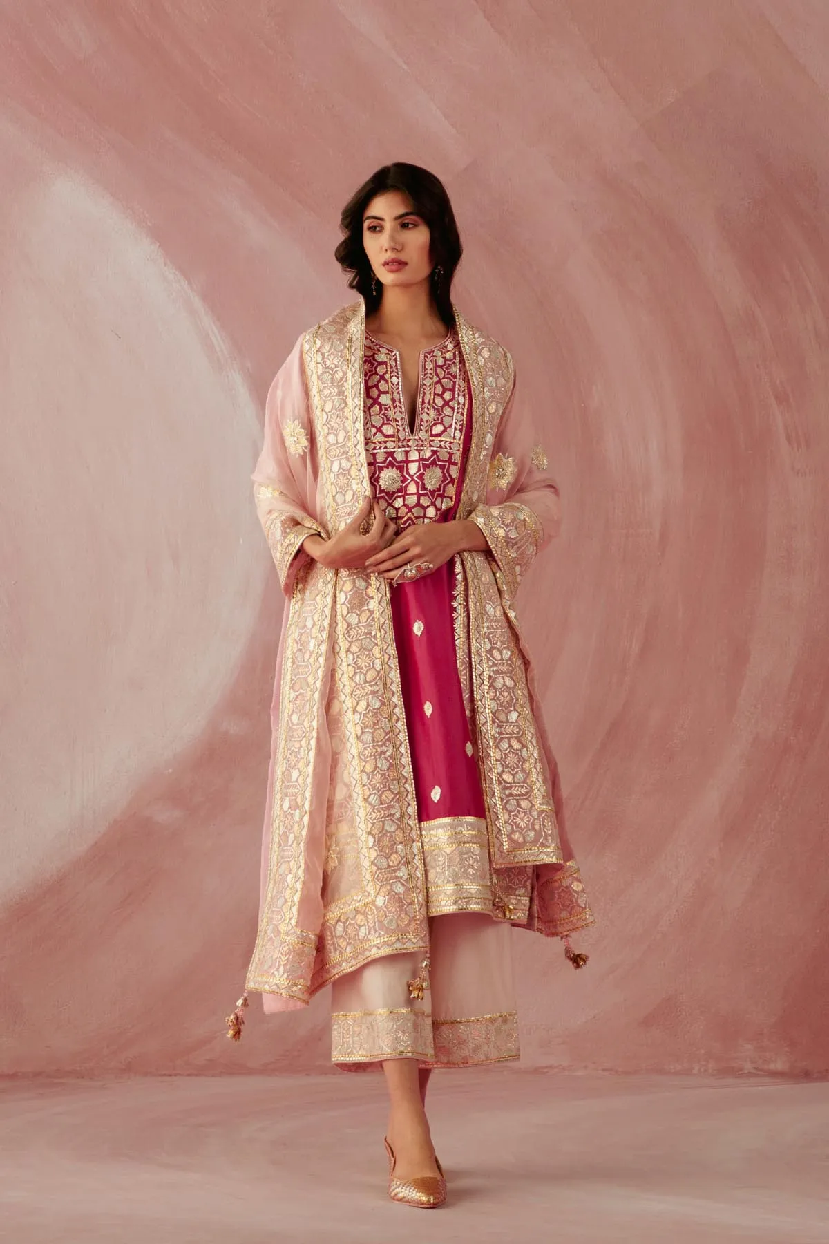 Blush & Crimson Color Block Kurta Set