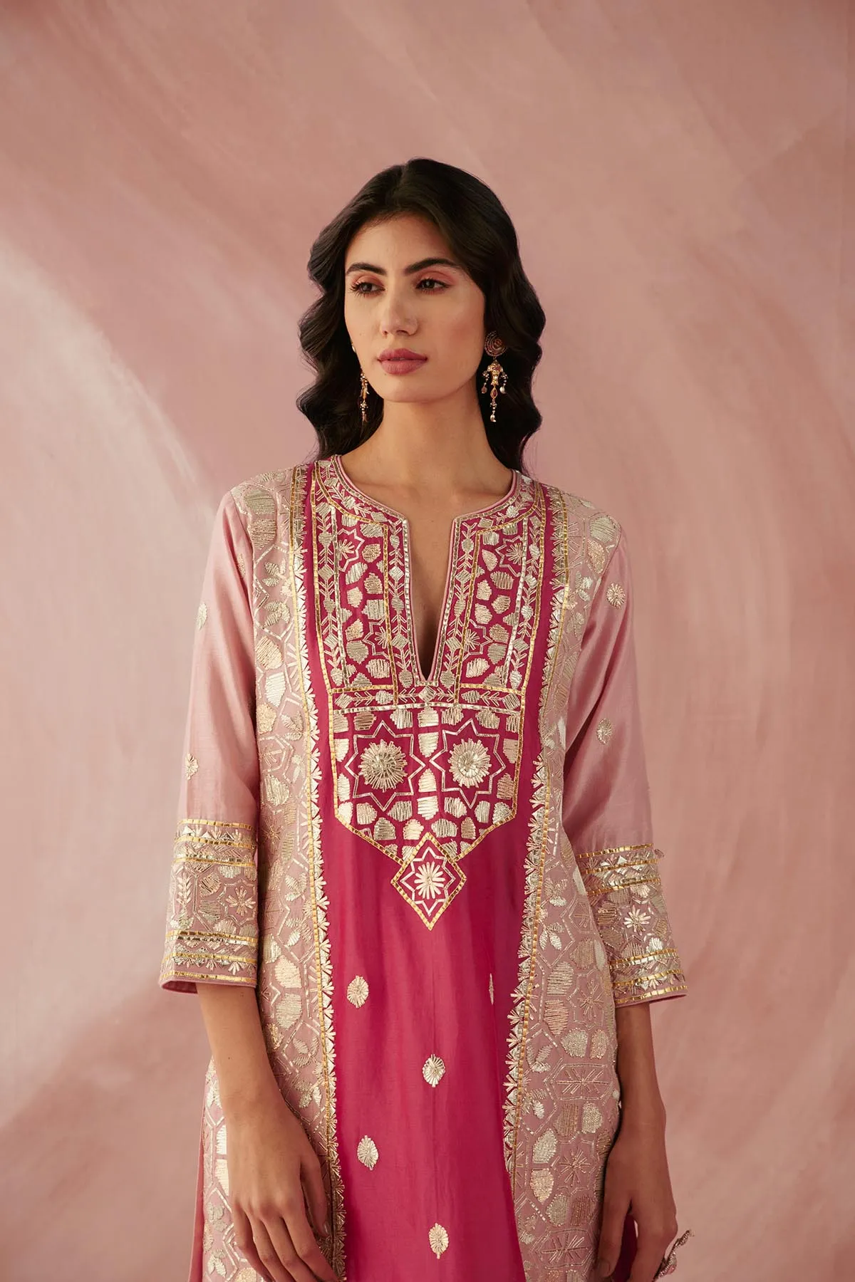 Blush & Crimson Color Block Kurta Set