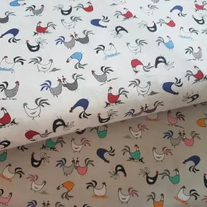 Chicken Fabric, Chickens on White or Grey, Quilting Fabric