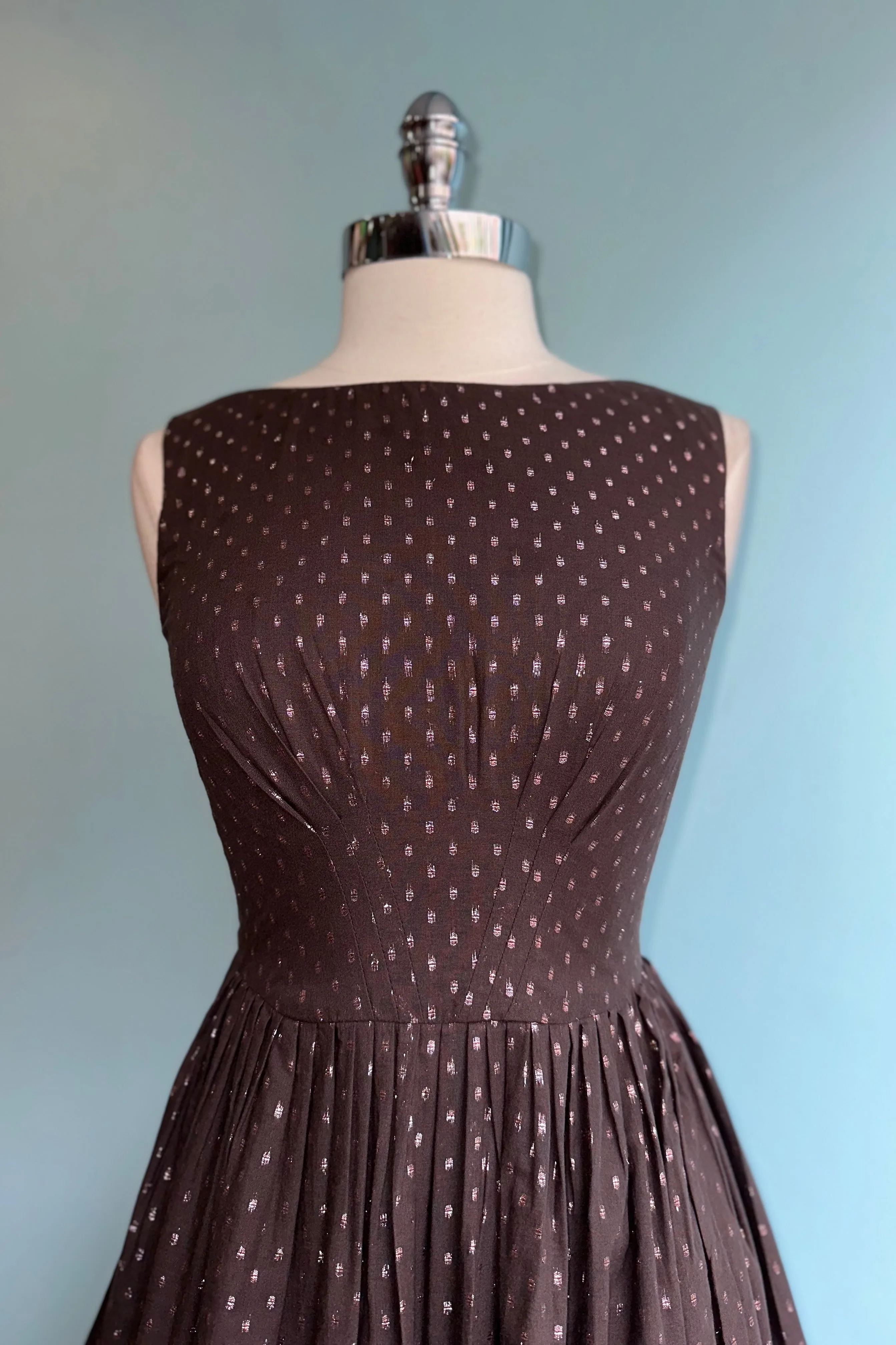 Chocolate Rosegold Lurex Dot Abigail Dress by Emily and Fin