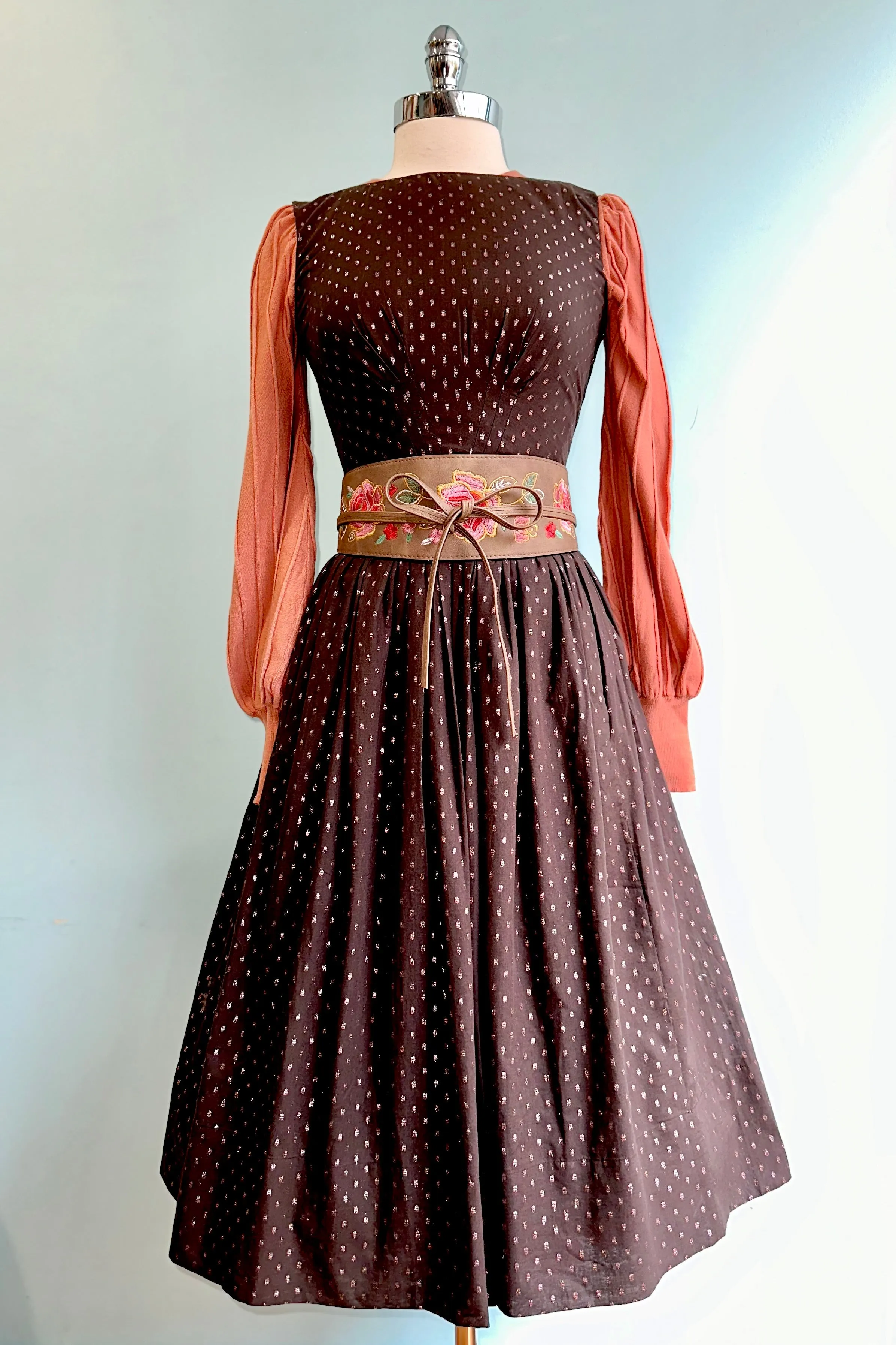 Chocolate Rosegold Lurex Dot Abigail Dress by Emily and Fin