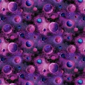 Cosmos Fabric, Pink Purple Planets, Planet Fabric