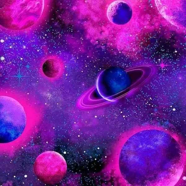 Cosmos Fabric, Pink Purple Planets, Planet Fabric