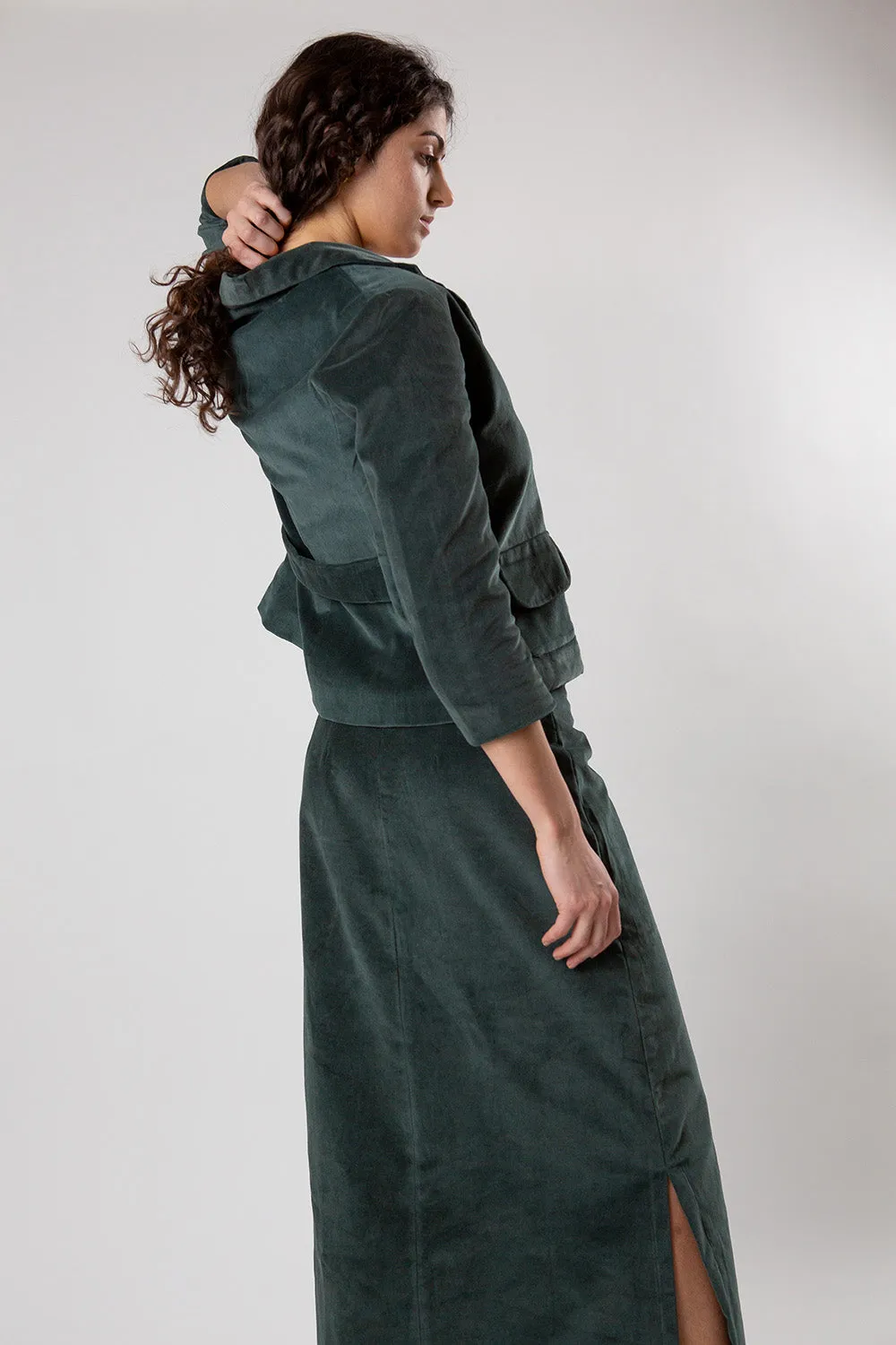 Cotton Velvet Johanna Skirt in Spruce