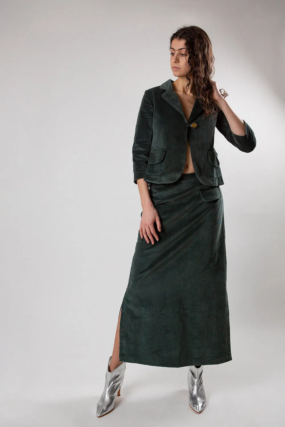 Cotton Velvet Johanna Skirt in Spruce