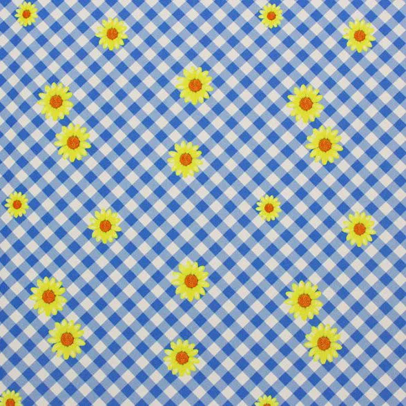 Daisies on Gingham Printed Spandex | Blue Moon Fabrics