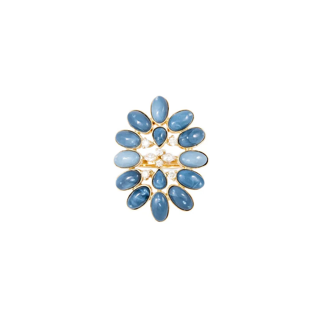 DIAMOND   BLUE OPAL BLOSSOM RING