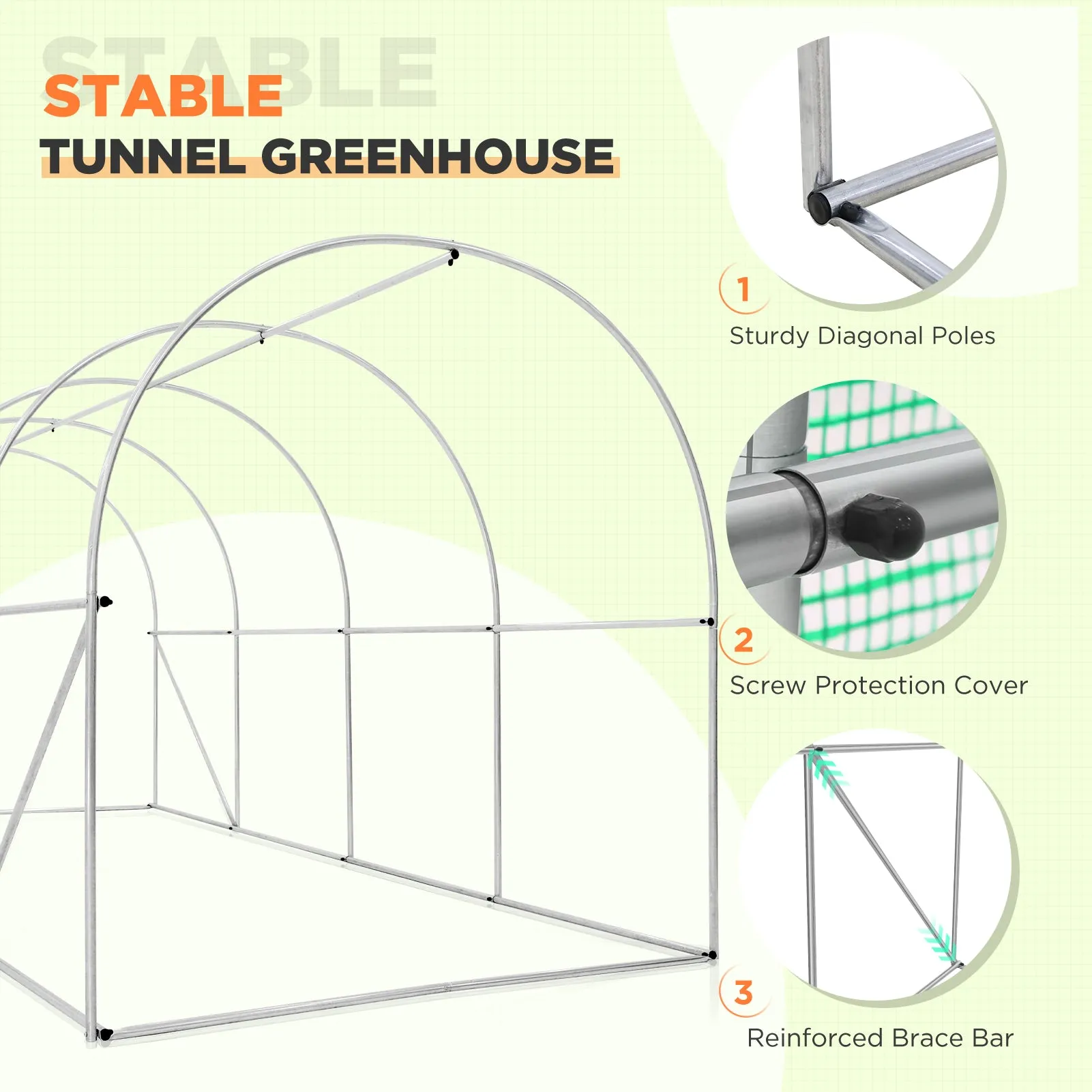 EAGLE PEAK Tunnel Greenhouse Garden Green House with Zippered Door and 8 Roll-up Side Windows, 13'x7'x7