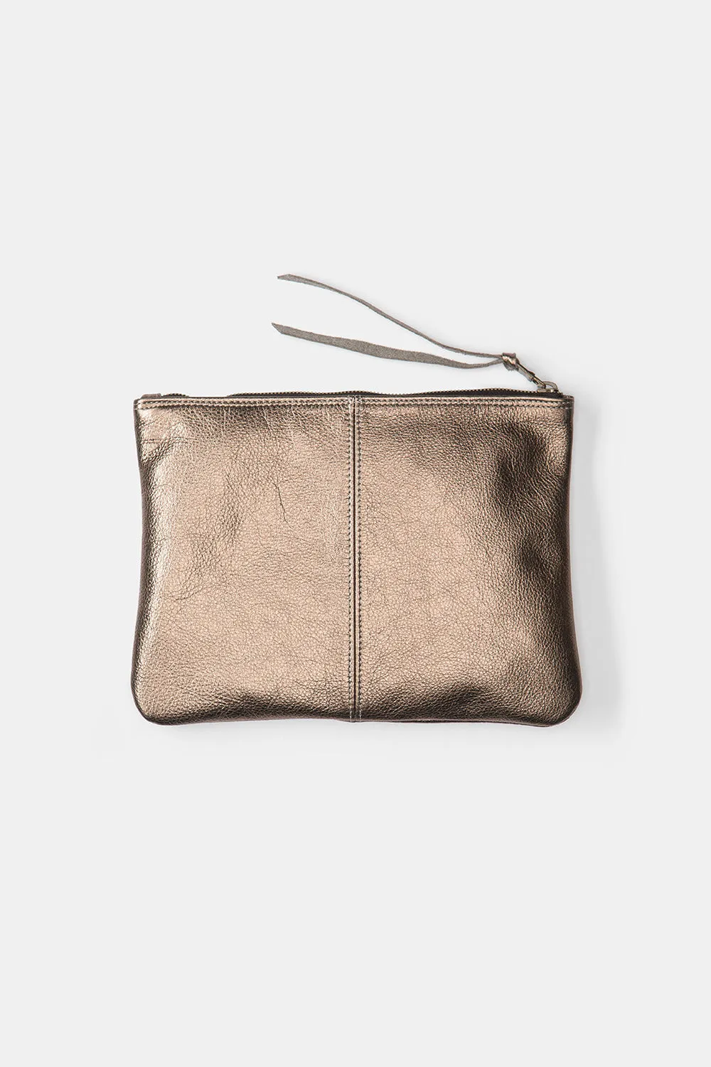 Elke Leather Zip Clutch in Bronze