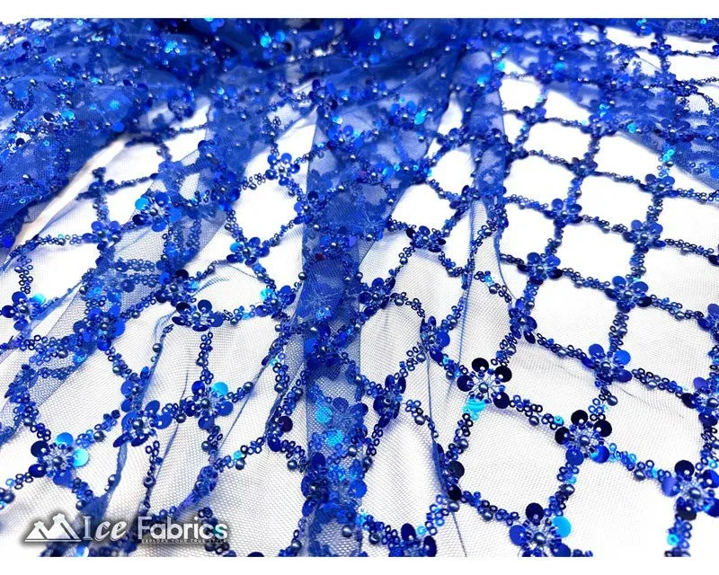 Embroidered Beaded Fabric Geometric Sequin Lace