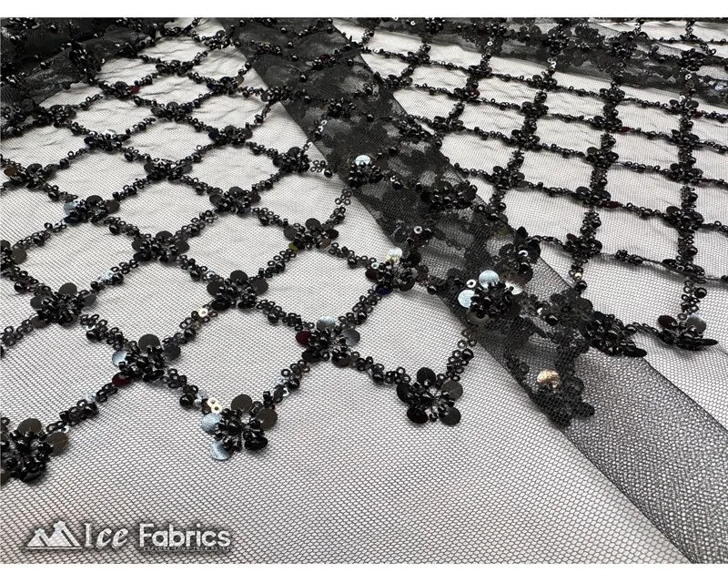 Embroidered Beaded Fabric Geometric Sequin Lace