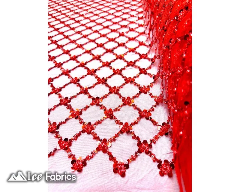 Embroidered Beaded Fabric Geometric Sequin Lace