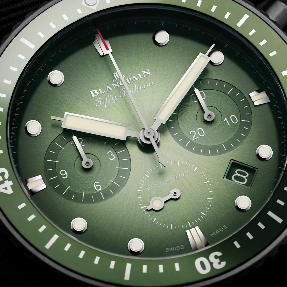 Fifty Fathoms Bathyscaphe Chronographe Flyback Ceramic 43.6mm - Green on Sail-canvas Strap