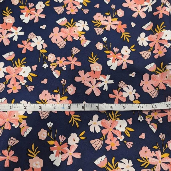 Golden Aster, Floral Fabric, Navy Fabric