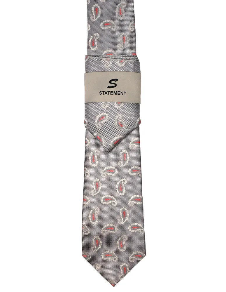 GREY PAISLEY 2 PC TIE & HANKIE SET