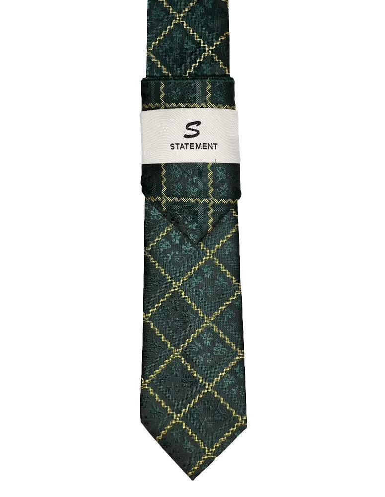 HUNTER GREEN GEO 2 PC TIE & HANKIE SET