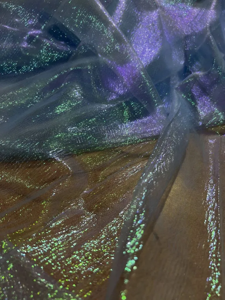 LIQUID ORGANZA FABRIC WITH IRIDESCENT HOLOGRAPHIC EFFECT [FWD-TULLE443]