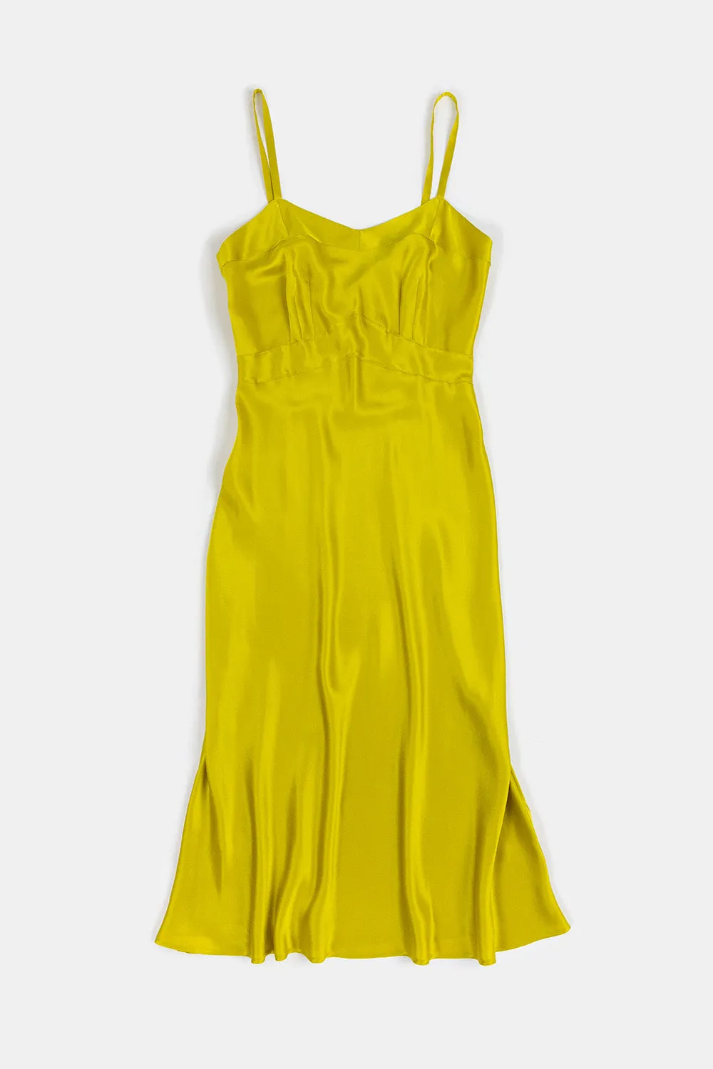 Long Lola Silk Charmeuse Dress In Chartreuse