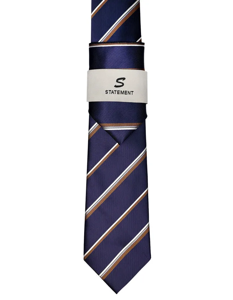 NAVY STRIPE 2 PC TIE & HANKIE SET