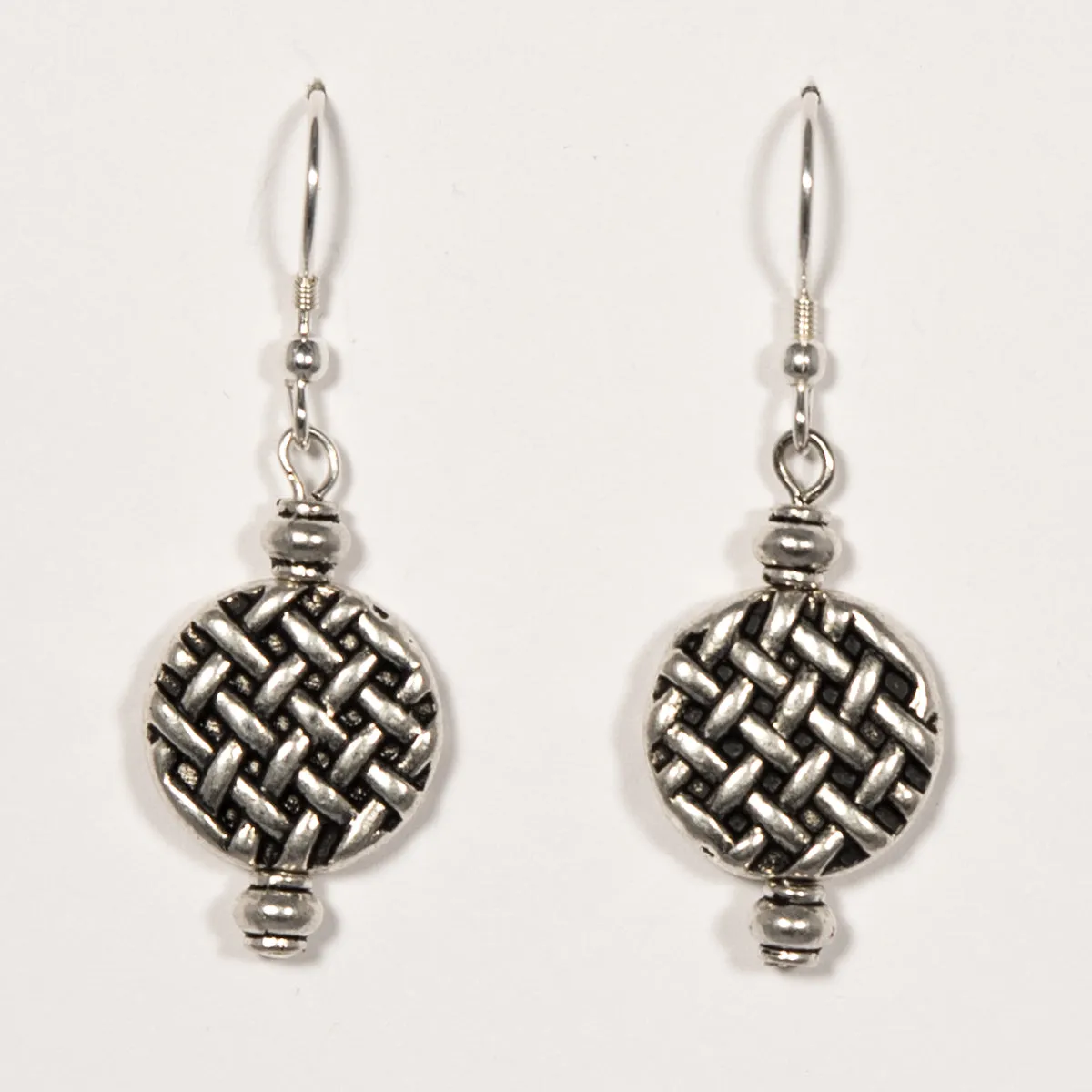 Pewter Basket Weave Disc Earrings