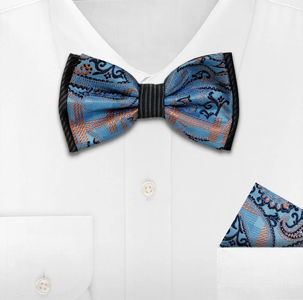 SKY BLUE WOVEN BOW TIE & HANKIE SET