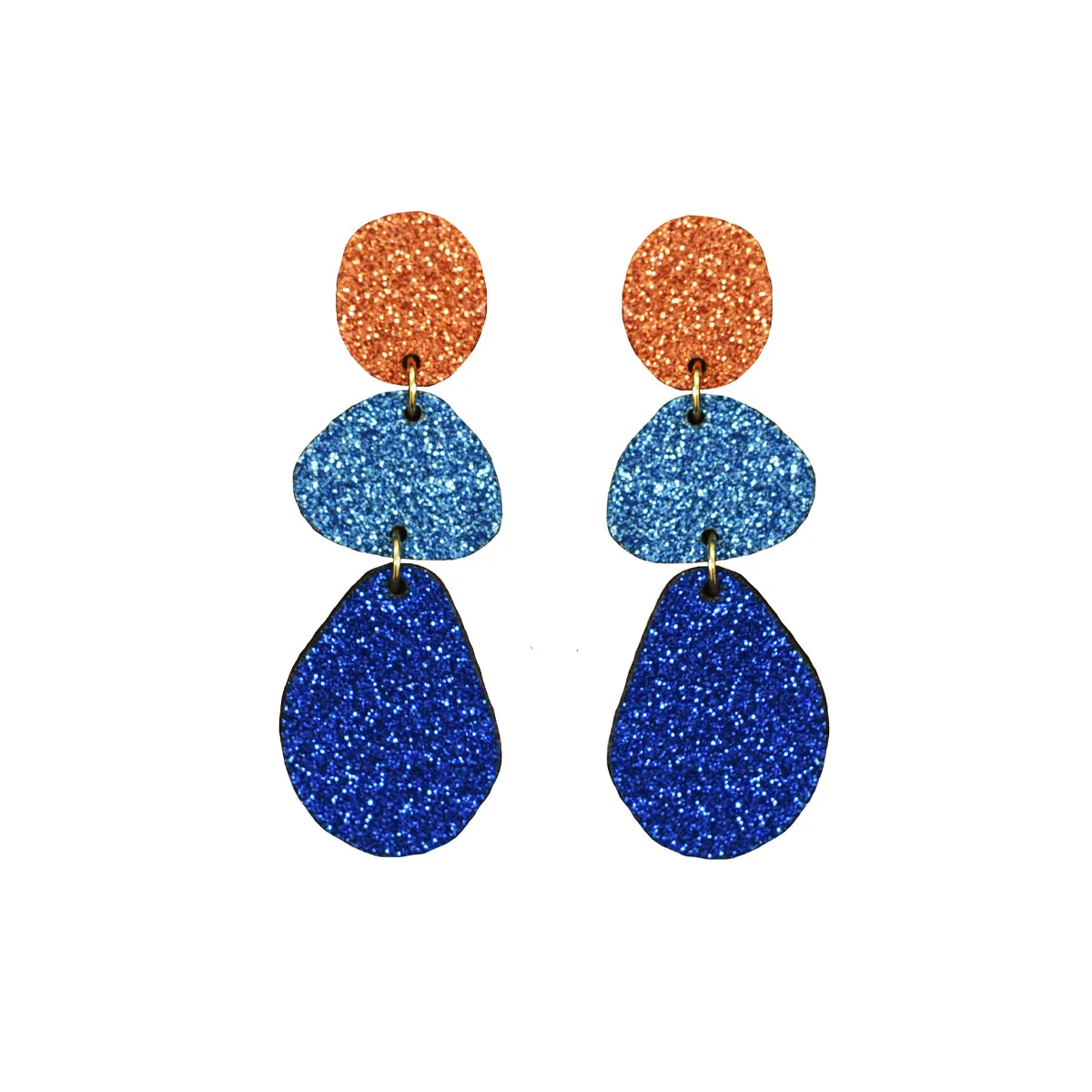 Triple Glitter Drop Earrings Orange Blue